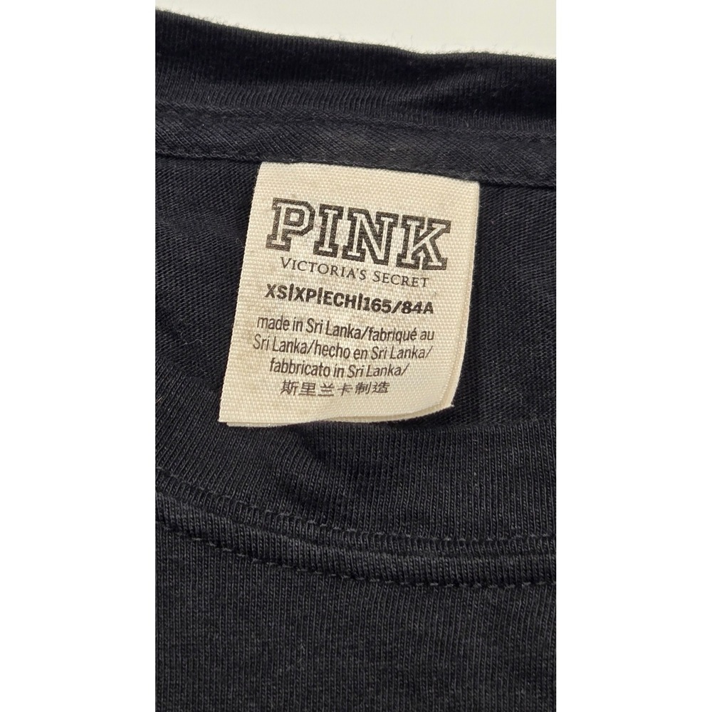 Victoria's Secret PINK XS Black Long Sleeve T-Shirt Dog Logo Pocket‎ Graphic - Picture 3 of 6